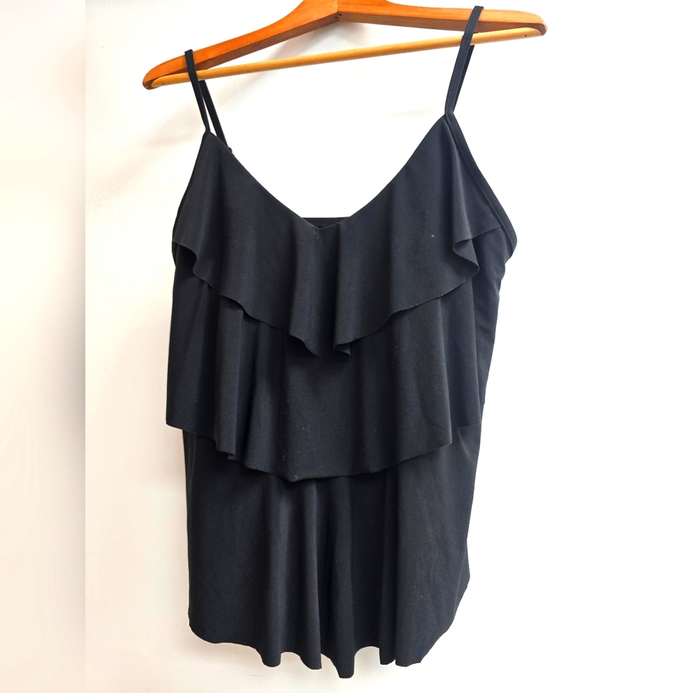 Black Aqua Green Bathing suit tankini top with ruffles.